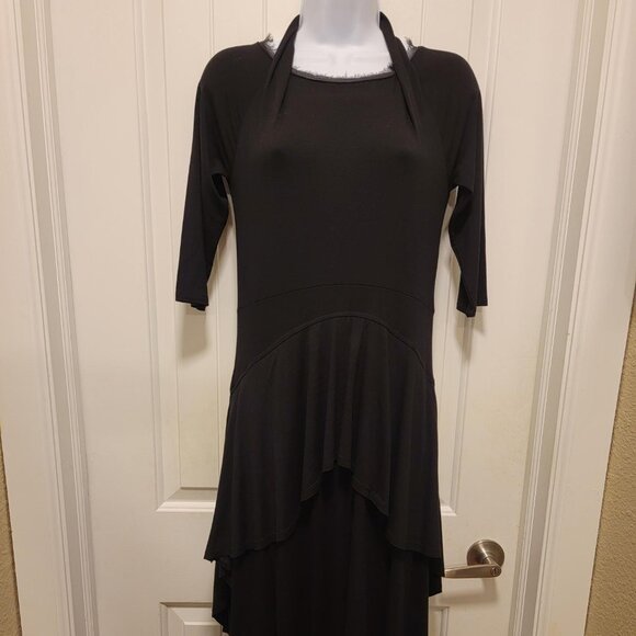 TESTIMONY LOS ANGELES Gothic Black Scoop Neck Rayon Ruffled NWOT - Picture 1 of 13